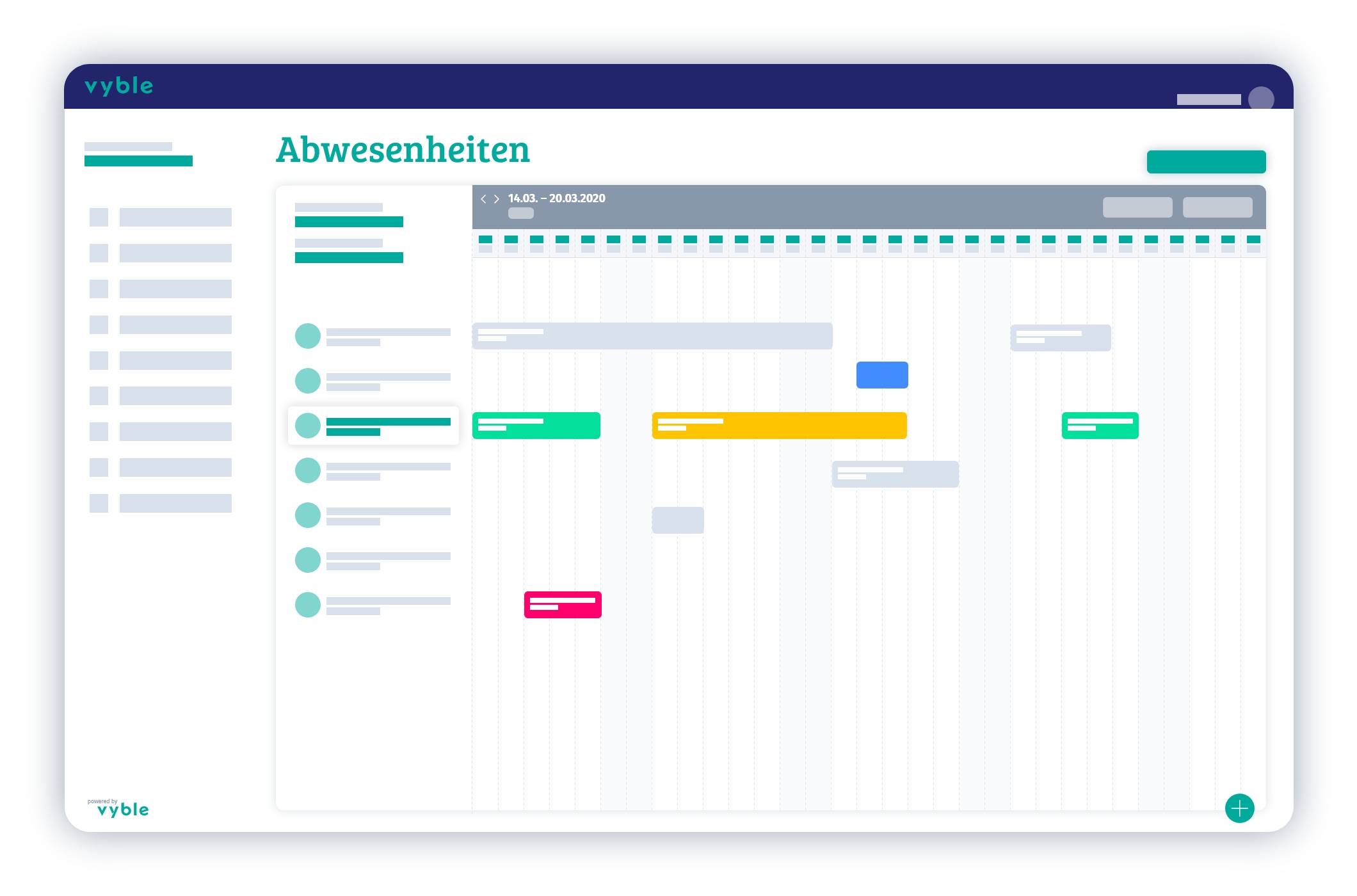 Darstellung des Fensters zu der Übersicht der Abwesenheiten