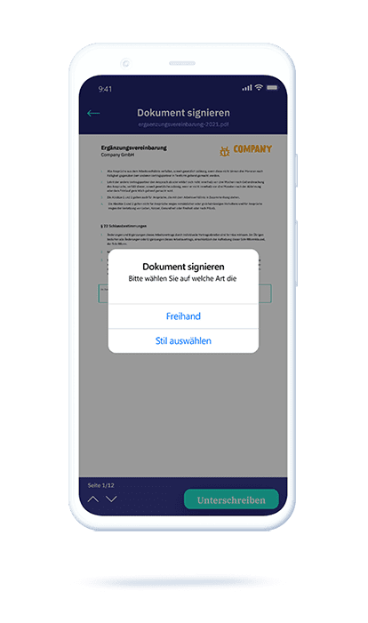 vyble® MyProFile App: Dokument unterschreiben Mockup